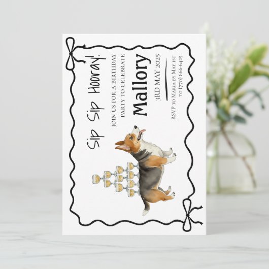 Save The Date Aquarelle Sip Hooray Corgi (Debout devant)
