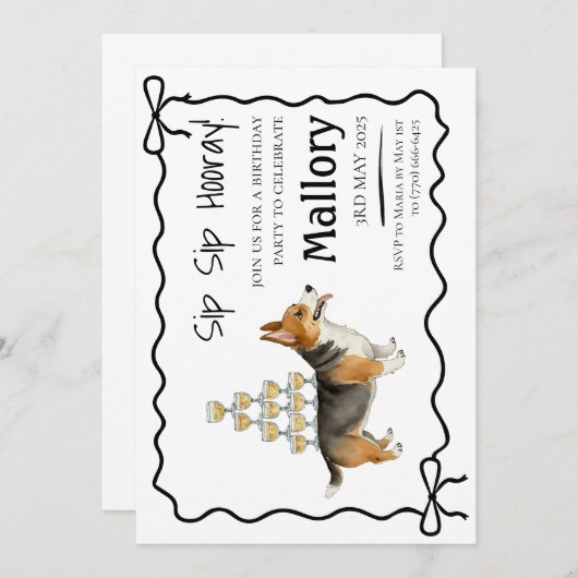 Save The Date Aquarelle Sip Hooray Corgi (Devant / Derrière)