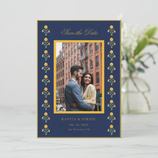 Save The Date Aquarelle Souci Sur Photo Navy Enregistrer la Date (Debout devant)