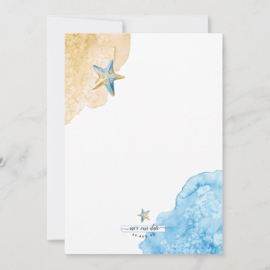 Save The Date Aquarelle Starfish Beach moderne Mariage côtier (Dos)
