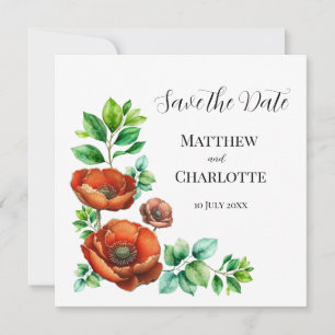 Save The Date Aquarelle Sublime Rouge Poppies en style Vintage