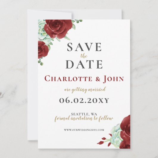 Save The Date Aquarelle succulent or bordeaux (Devant)