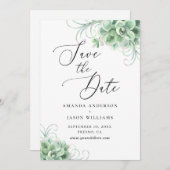 Save The Date Aquarelle succulente. Botanique de cactus vert (Devant / Derrière)