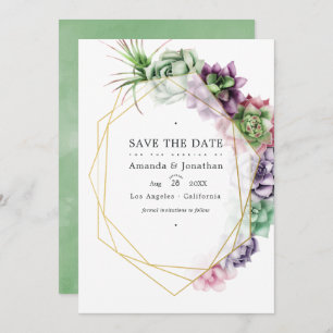 Save The Date Aquarelle Succulente photo Mariage géométrique
