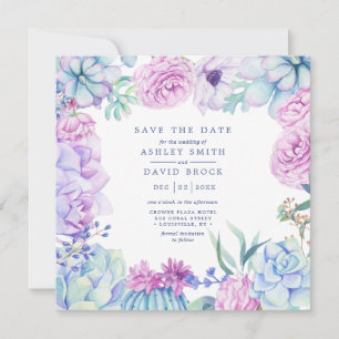 Save The Date Aquarelle Succulents Floral Pastel Enregistrer La