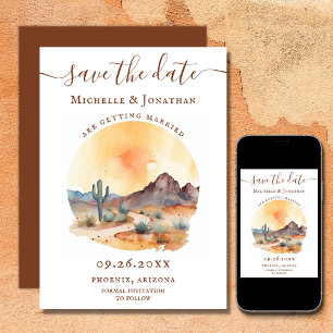 Save The Date Aquarelle sud-ouest du désert et Mariage de Cactus
