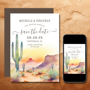 Save The Date Aquarelle sud-ouest du désert et Mariage de Cactus