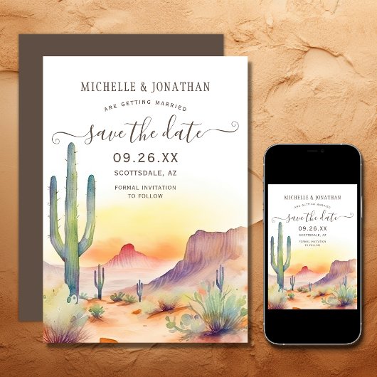 Save The Date Aquarelle sud-ouest du désert et Mariage de Cactus