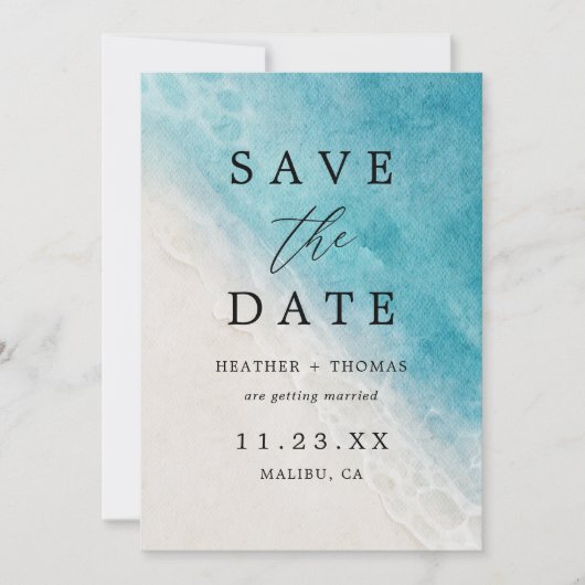 Save The Date Aquarelle Summer Beach Ocean CoastalEnregistrer La (Devant)