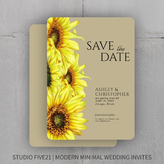 Save The Date Aquarelle Sunflower Wedding shower Kaki