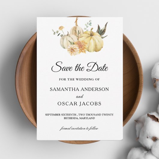 Save The Date Aquarelle tendance d'automne Citrouille et fleurs