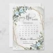 Save The Date Aquarelle tendance Fleurs bleues glacées Eucalyptu (Devant)