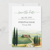 Save The Date Aquarelle Toscane Italie paysage mariage photo (Devant)