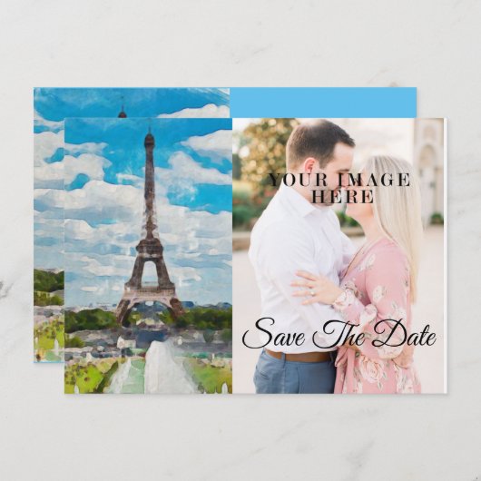 Save The Date Aquarelle Tour Eiffel Plein Pic Enregistrer La Dat (Devant / Derrière)