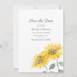 Save The Date Aquarelle Tournesol Floral Botanique Sauver La Dat