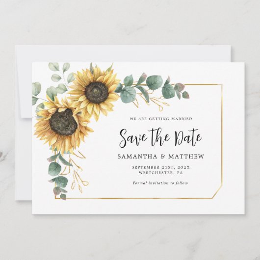 Save The Date Aquarelle tournesol Mariage Eucalyptus (Devant)