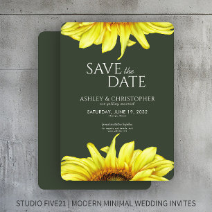 Save The Date Aquarelle Tournesol Moss Wedding shower vert