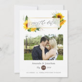Save The Date Aquarelle tournesol Rustique Mariage géométrique (Devant)
