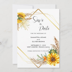 Save The Date Aquarelle tournesol rustique Script Enregistrer la