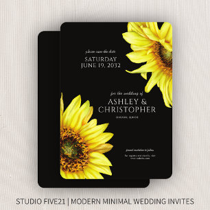 Save The Date Aquarelle tournesol Wedding shower noir