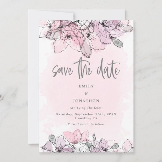 Save The Date Aquarelle translucide Fleurs baies Enregistrer La  (Devant)