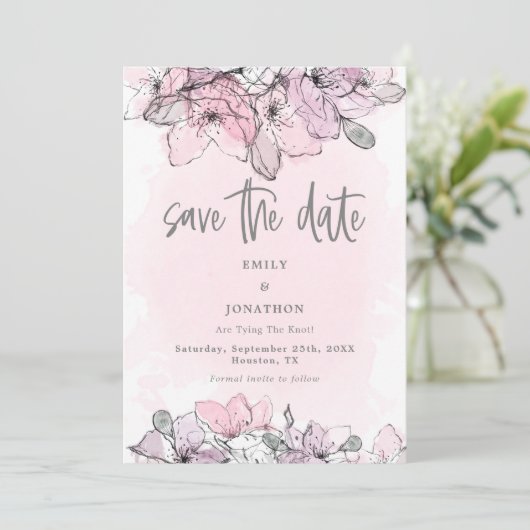 Save The Date Aquarelle translucide Fleurs baies Enregistrer La  (Debout devant)