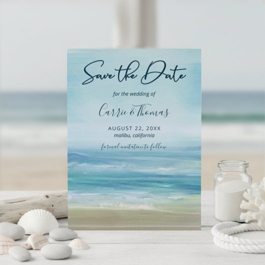 Save The Date Aquarelle Tropical Beach Ocean Waves