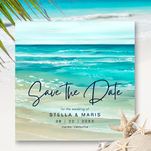 Save The Date Aquarelle Tropical Beach Waves