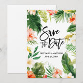 Save The Date Aquarelle Tropical Coral Floral Script (Devant / Derrière)