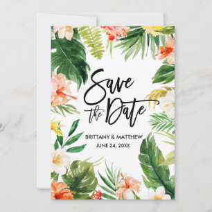 Save The Date Aquarelle Tropical Coral Floral Script