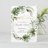 Save The Date Aquarelle Tropical Feuille Verdure Enregistrer La (Debout devant)