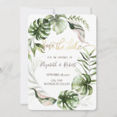 Save The Date Aquarelle Tropical Feuille Verdure Enregistrer La (Devant)