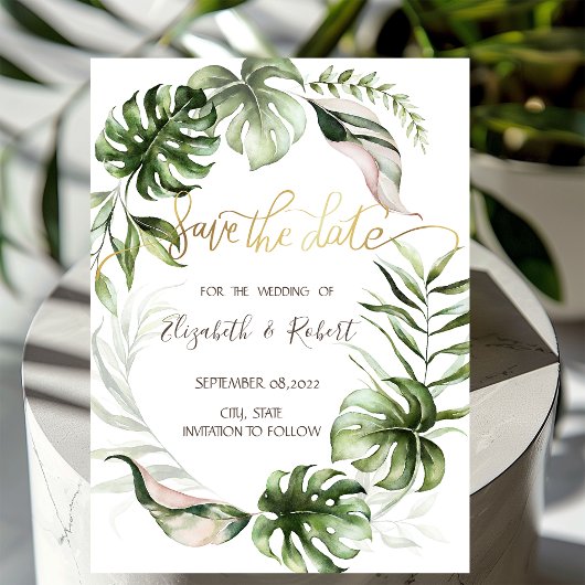 Save The Date Aquarelle Tropical Feuille Verdure Enregistrer La