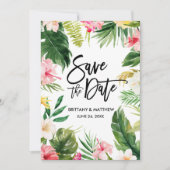 Save The Date Aquarelle Tropical Floral Brush Script rose (Devant)