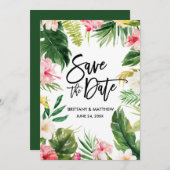 Save The Date Aquarelle Tropical Floral Brush Script Vert (Devant / Derrière)