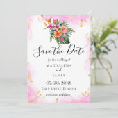 Save The Date Aquarelle Tropical Floral Destination Photo (Debout devant)
