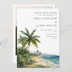 Save The Date Aquarelle Tropical Palm Beach Mariage photo