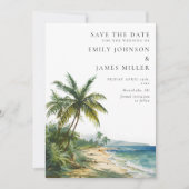 Save The Date Aquarelle Tropical Palm Beach Mariage photo (Devant)