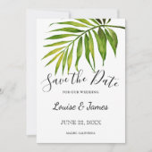 Save The Date Aquarelle Tropical Palm Leaf Mariage botanique (Devant)