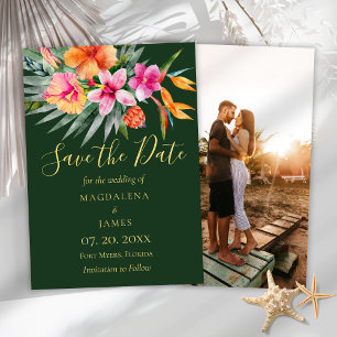 Save The Date Aquarelle Tropicale Colorée Rose Orange Fleurs
