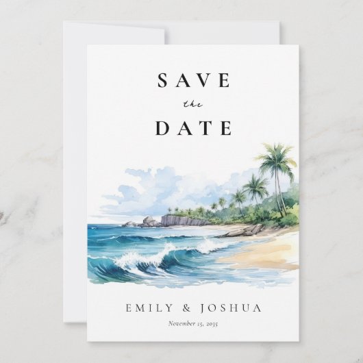 Save The Date Aquarelle tropicale de plage (Devant)