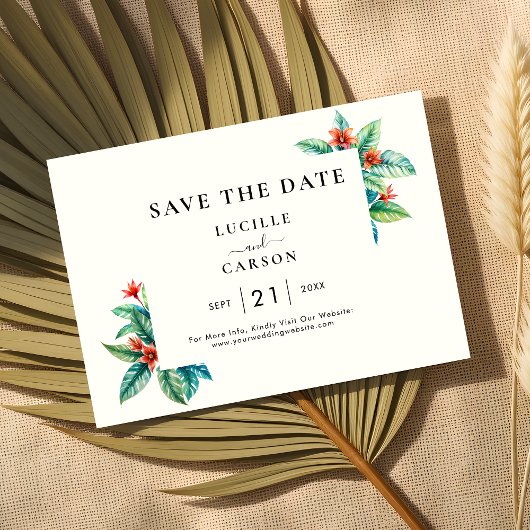 Save The Date Aquarelle tropicale Feuillage Vert Moderne
