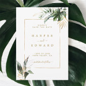 Save The Date Aquarelle tropicale Feuille Mariage or