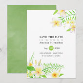 Save The Date Aquarelle tropicale Frangipani Mariage floral (Devant / Derrière)