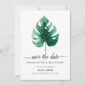 Save The Date Aquarelle tropicale moderne Vert Monstère Feuille (Devant)