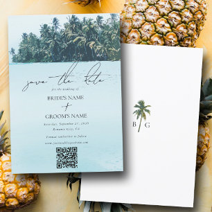 Save The Date Aquarelle tropicale Palms & Beach Wedding QR Code