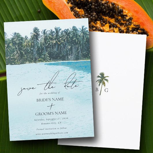 Save The Date Aquarelle tropicale Palms & Mariage de plage