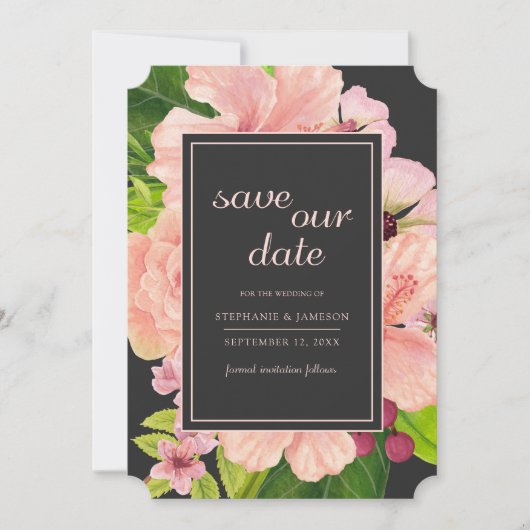 Save The Date Aquarelle Tropicale Pêche au Charbon Floral (Devant)