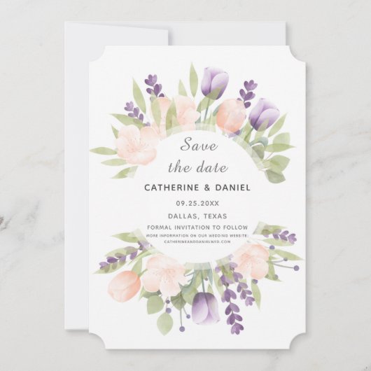 Save The Date Aquarelle Tulipes botaniques Pastel (Devant)