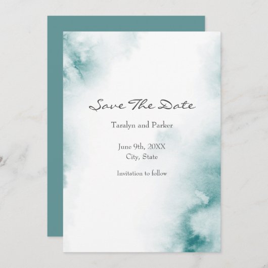Save The Date Aquarelle Turquoise douce Cadre Abstrait (Devant / Derrière)
